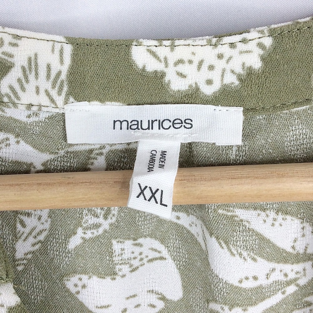 Maurices Floral Tank Top Women's Size XXL Green White Ruffle V-Neck - Picture 4 of 5
